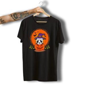 Panda Bear Halloween Pumpkin Spooky Cute Witch Hat Bats Jack O Lanterns T-Shirt