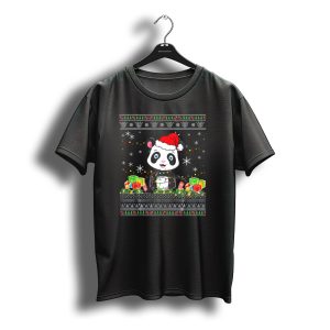 Panda Bear In Santa Hat With Christmas Lights And Gifts T-Shirt