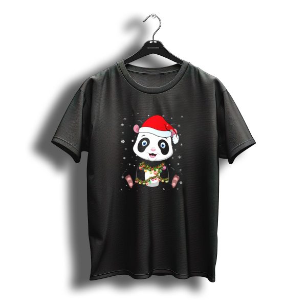 Panda Bear Santa Hat Christmas Lights Snowflakes Matching Family T Shirt t shirt 1