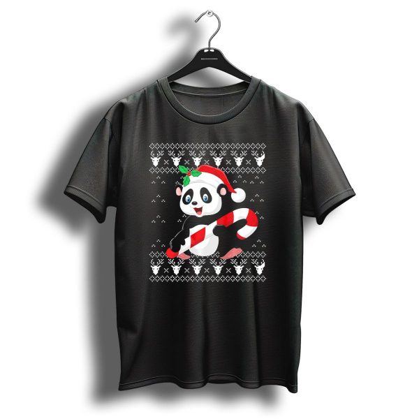 Panda Christmas Candy Cane Santa Hat Uglystyle Pajama T Shirt 1 t shirt 1