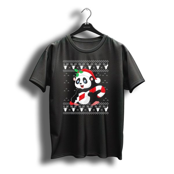 Panda Christmas Candy Cane Santa Hat Uglystyle Pajama T Shirt t shirt 1