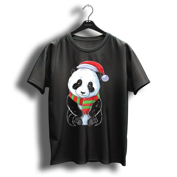 Panda Christmas Santa Hat Red Green Scarf T Shirt 1 t shirt 1