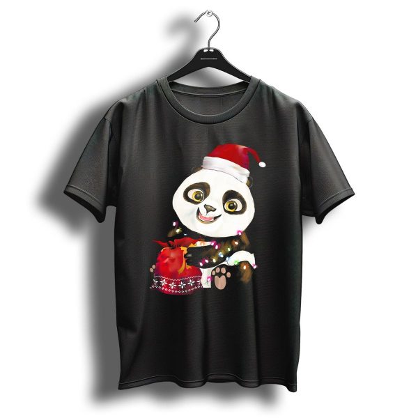 Panda Christmas Tree Lights Costume Santa Hat T Shirt 1 t shirt 1
