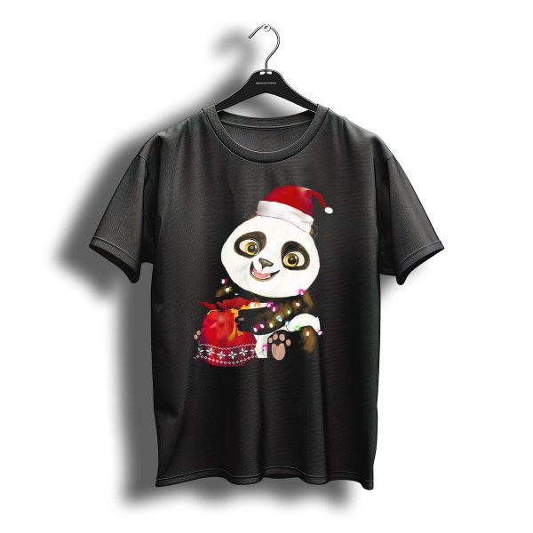 Panda Christmas Tree Lights Costume Santa Hat T Shirt t shirt 1