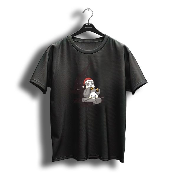 Panda Christmas Tree Santa Hat Cookies Milk T Shirt t shirt 1