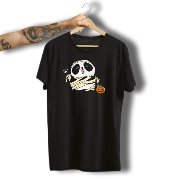 Panda Mummy Halloween With Jack OLantern Pumpkin T Shirt t shirt 1