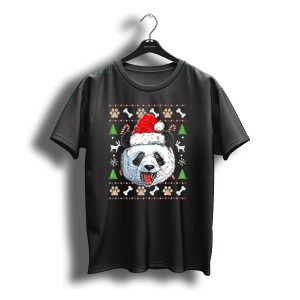 Panda Santa Hat Christmas Ugly Sweater Pattern Candies Reindeer Trees T-Shirt