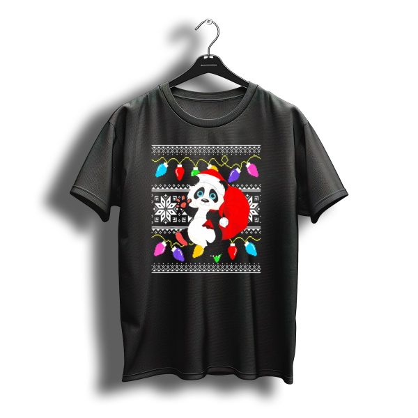 Panda Ugly Christmas Sweater Santa Hat Bear With Festive Lights T Shirt t shirt 1