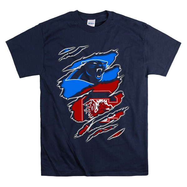 Panthers Gamecocks Team Spirit Claw Marks Logo Fusion T Shirt 1 Navy