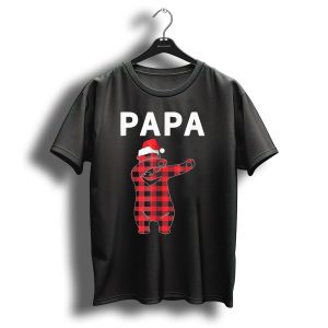 Papa Bear Christmas Santa Hat Plaid T Shirt