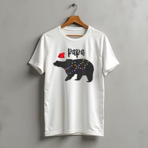 Papa Bear Christmas With Santa Hat And Family Lights T-Shirt