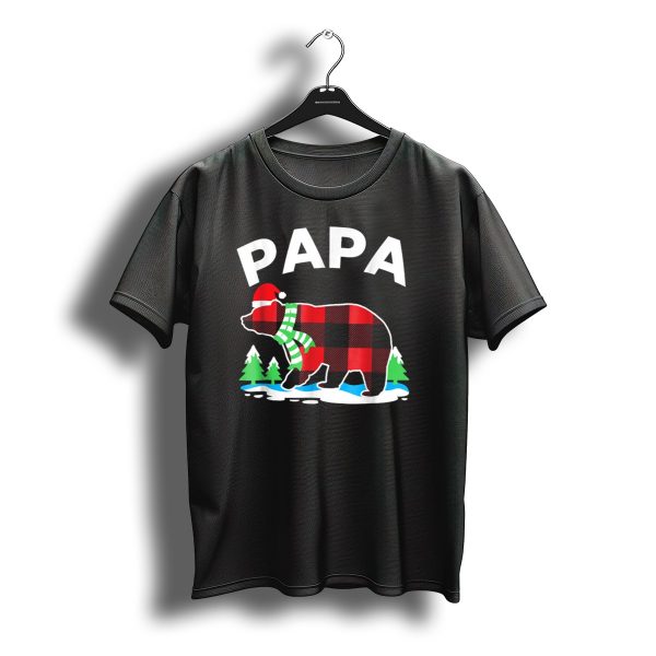 Papa Bear Red Buffalo Plaid Christmas Santa Hat Scarf Family Match T Shirt t shirt 1