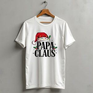 Papa Claus Christmas Santa Hat Holly Lights Snowflakes T Shirt