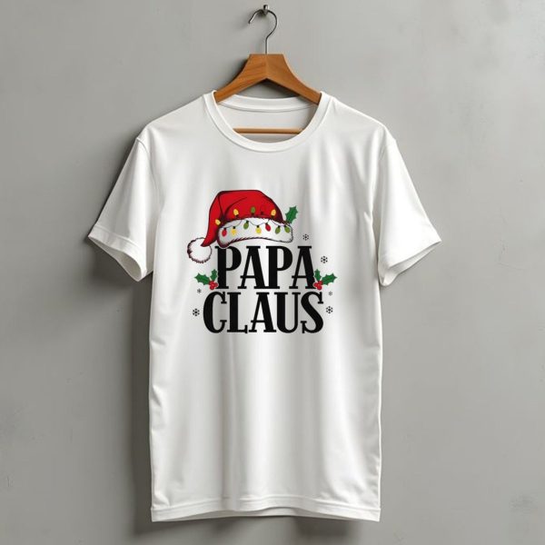 Papa Claus Christmas Santa Hat Holly Lights Snowflakes T Shirt 1 t shirt 1