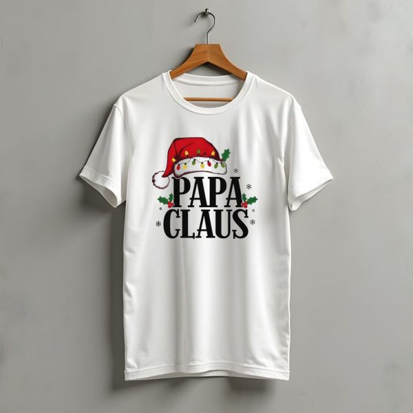 Papa Claus Christmas Santa Hat Holly Lights Snowflakes T Shirt t shirt 1
