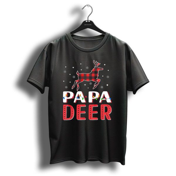 Papa Deer Red Plaid Buffalo Christmas Lights Snowflakes T Shirt 1 t shirt 1