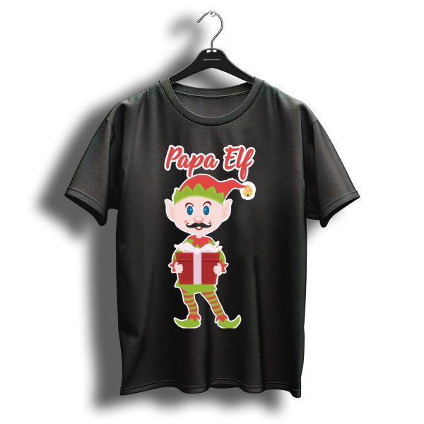 Papa Elf Christmas Character Holding Gift T Shirt 1 t shirt 1