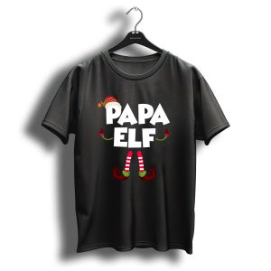 Papa Elf Christmas Striped Stockings And Hat T-Shirt