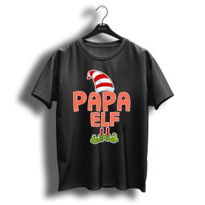 Papa Elf Funny Merry Christmas Striped Hat And Green Shoes T-Shirt