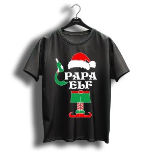 Papa Elf Santa Hat Christmas Outfit With Bottle T-Shirt