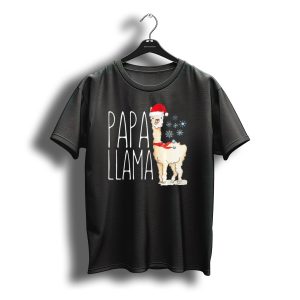 Papa Llama Santa Hat Christmas Snowflakes T-Shirt