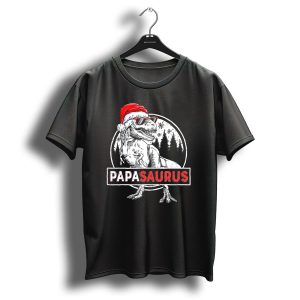 Papasaurus Dinosaur Santa Hat Christmas Snowflake Forest T Shirt