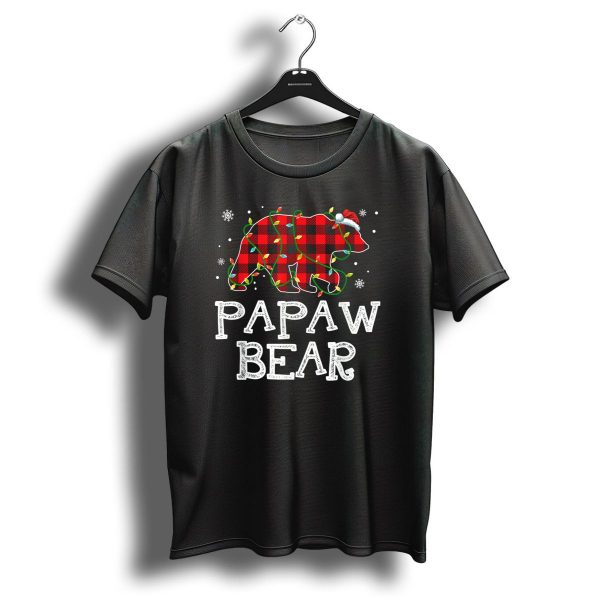 Papaw Bear Christmas Family Red Buffalo Plaid With Santa Hat And Lights T Shirt 1 t shirt 1