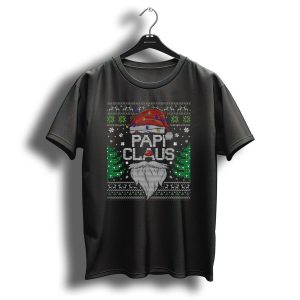 Papi Claus Santa Ugly Christmas Sweater Lights Beard Trees Snowflakes T Shirt