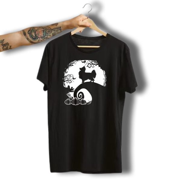 Papillon And The Moon Spooky Halloween Pumpkin Night Scene T Shirt t shirt 1