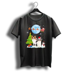 Papillon Christmas Moon With Santa And Reindeer Sleigh T Shirt