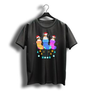 Papillon Christmas Santa Socks With Holiday Lights And Gifts T-Shirt