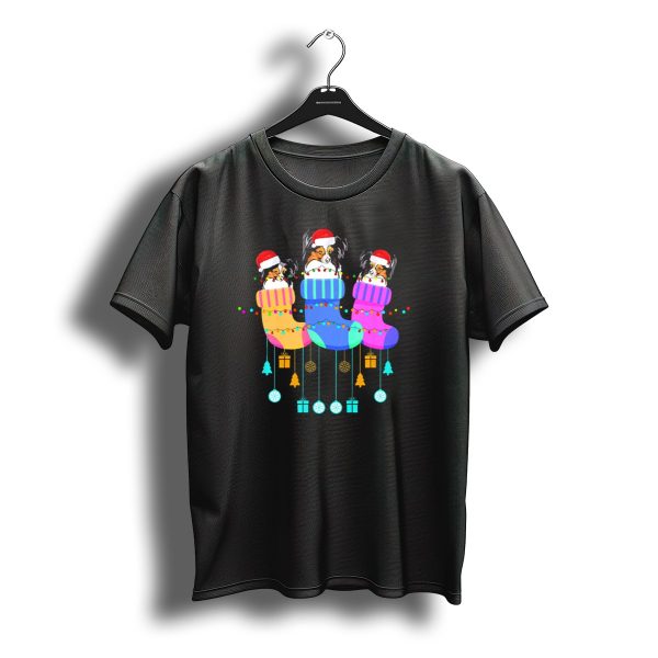 Papillon Christmas Santa Socks With Holiday Lights And Gifts T Shirt t shirt 1