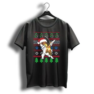 Papillon Dabbing Christmas Sweater Style With Santa Hat And Scarf T Shirt