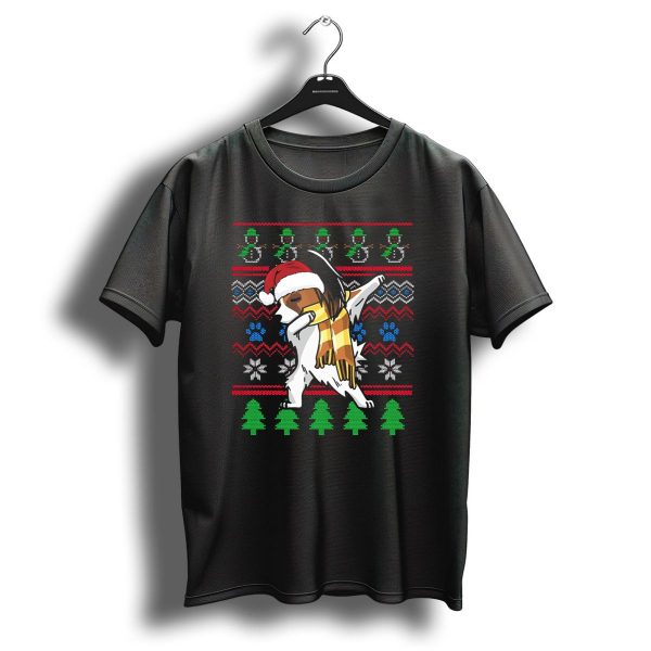 Papillon Dabbing Christmas Sweater Style With Santa Hat And Scarf T Shirt 1 t shirt 1