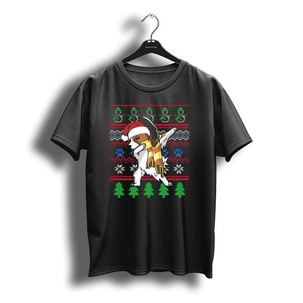 Papillon Dabbing Christmas Sweater Style With Santa Hat And Scarf T Shirt t shirt 1
