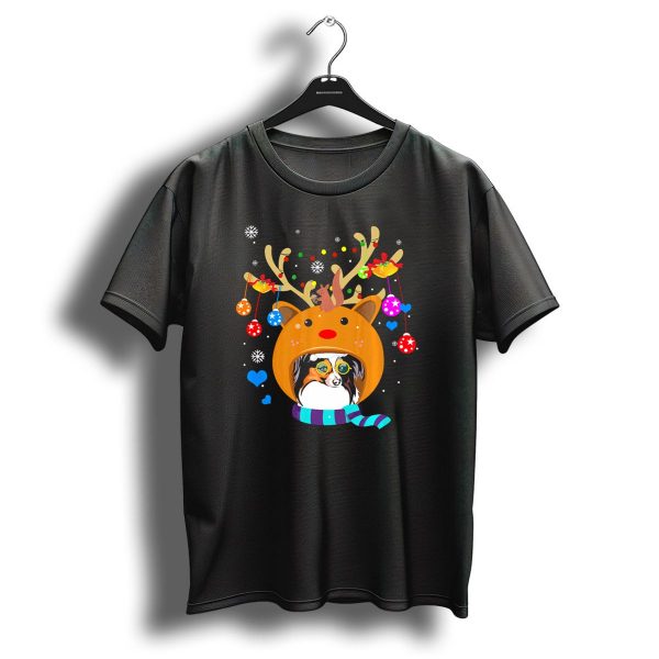 Papillon Deer Christmas Reindeer Antlers Festive Scarf Ornaments T Shirt 1 t shirt 1