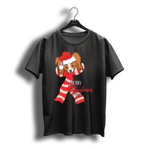 Papillon Dog Merry Christmas Y'All Santa Hat Striped T-Shirt