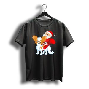 Papillon Dog With Santa Claus Christmas T-Shirt