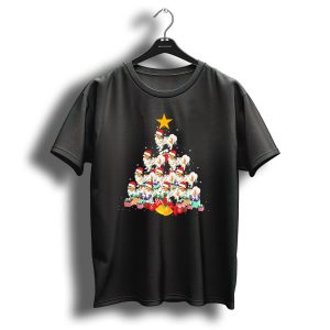 Papillon Dogs Christmas Tree With Santa Hats And Gifts T Shirt