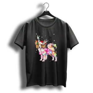 Papillon With Christmas Lights And Santa Antlers T Shirt