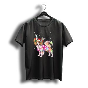 Papillon With Christmas Lights And Santa Antlers T-Shirt