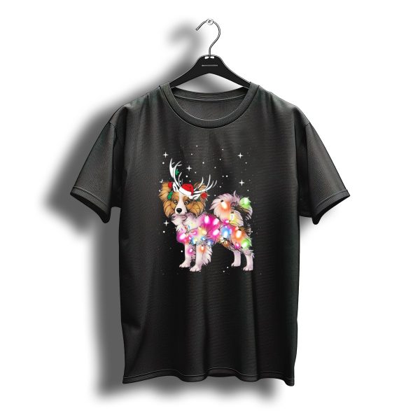 Papillon With Christmas Lights And Santa Antlers T Shirt t shirt 1