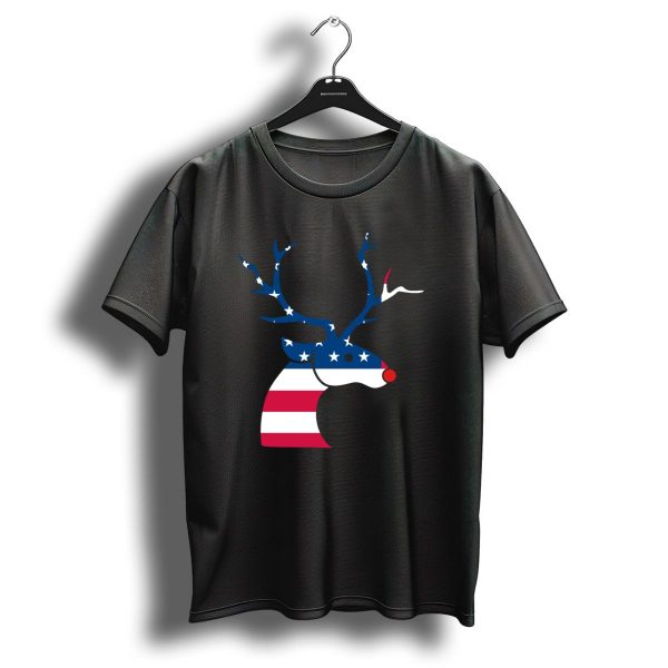 Patriotic Christmas Reindeer With American Flag Antlers And Stripes T Shirt 1 t shirt 1