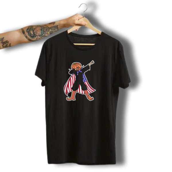 Patriotic Dabbing Pumpkin With Usa Flag Cape Halloween T Shirt t shirt 1