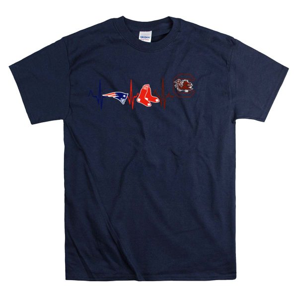 Patriots Red Sox South Carolina Gamecocks Heartbeat T Shirt 1 Navy