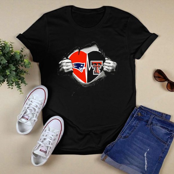Patriots Texas Tech Heart Logo with Torn Silver Hand T Shirt Black 1