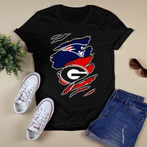 Patriots And Georgia Bulldogs Team Logos Ripped T Shirt