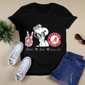 Peace Love Alabama Crimson Tide Snoopy Football Fan Gear T Shirt