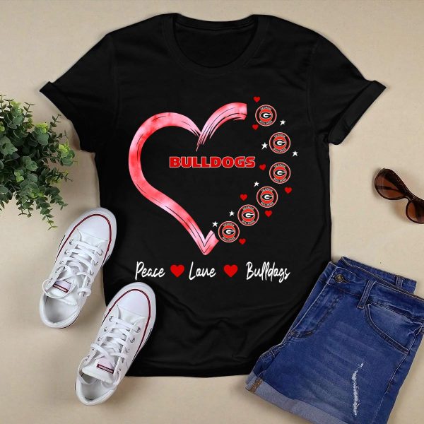 Peace Love Bulldogs Georgia Bulldogs Heart T Shirt 1