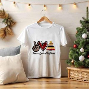 Peace Love Christmas Leopard Plaid Tree Star T-Shirt